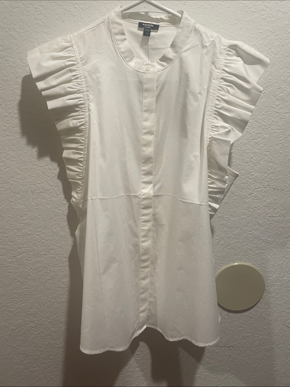 Express White Ruffle Sleeve Button-Front Blouse